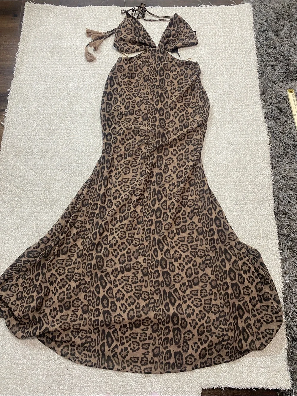 Fashion Nova Leopard Print Halter Cutout Maxi Dress - Brown Size S
